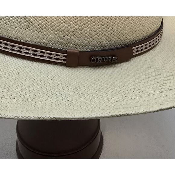 Orvis Genuine Panama Straw Hat Large Hand Woven Band 7-1/4-7 -3/8 USA Made - Picture 8 of 11
